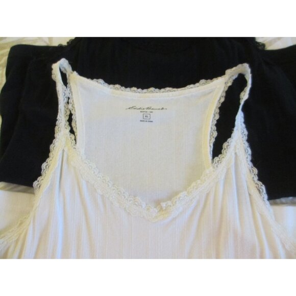 Eddie Bauer Womens Lace Trimmed Ribbed Tank Tops In Black & White Size M - Picture 4 of 6